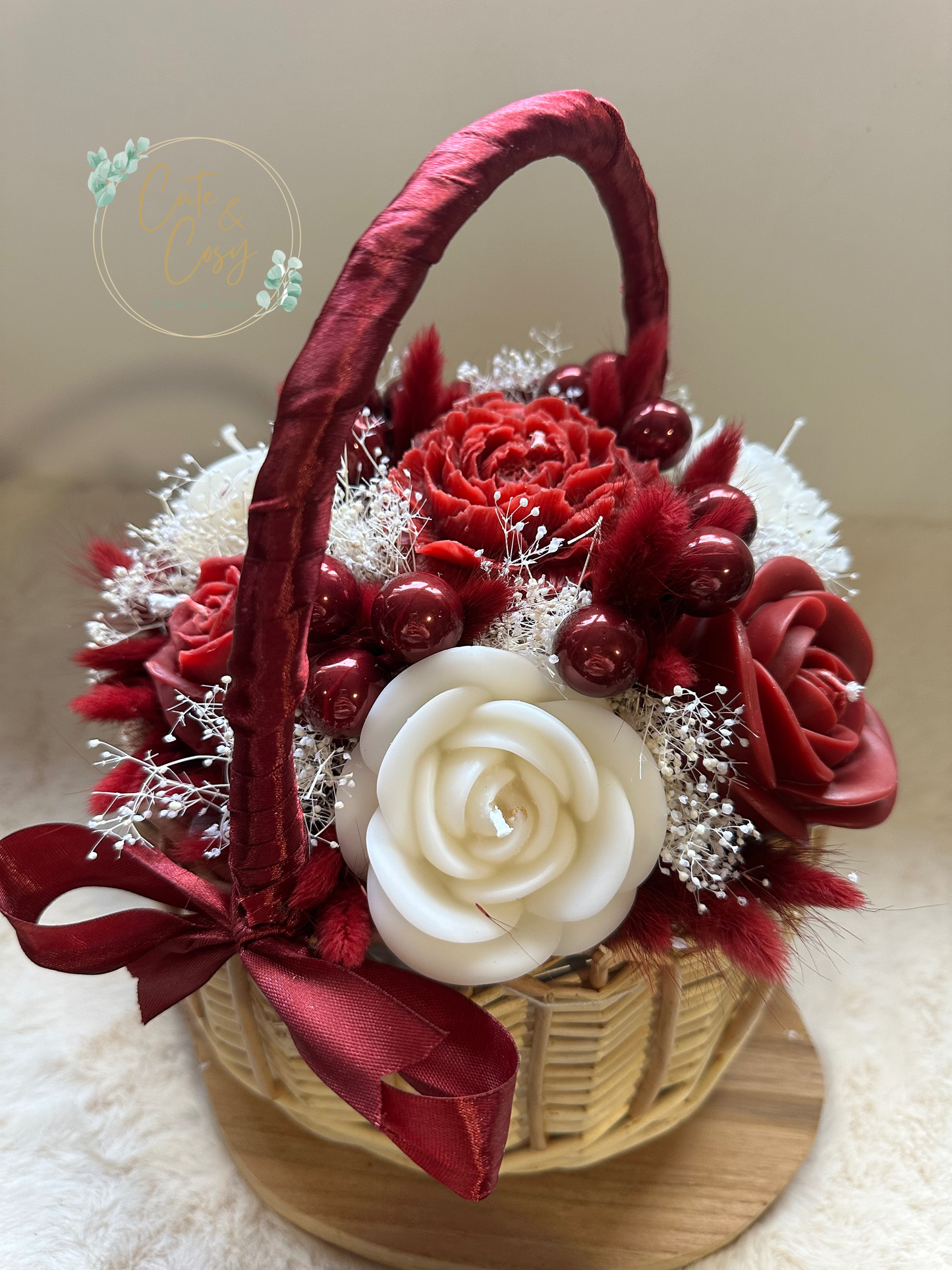 XXL flower basket - burgundy (candles)