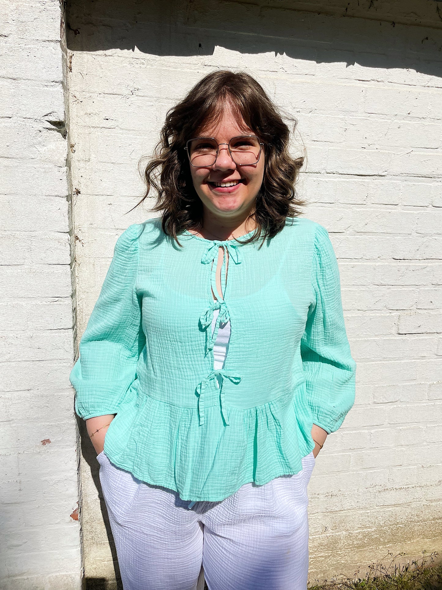 The Cute Bow Top - Muntgroen