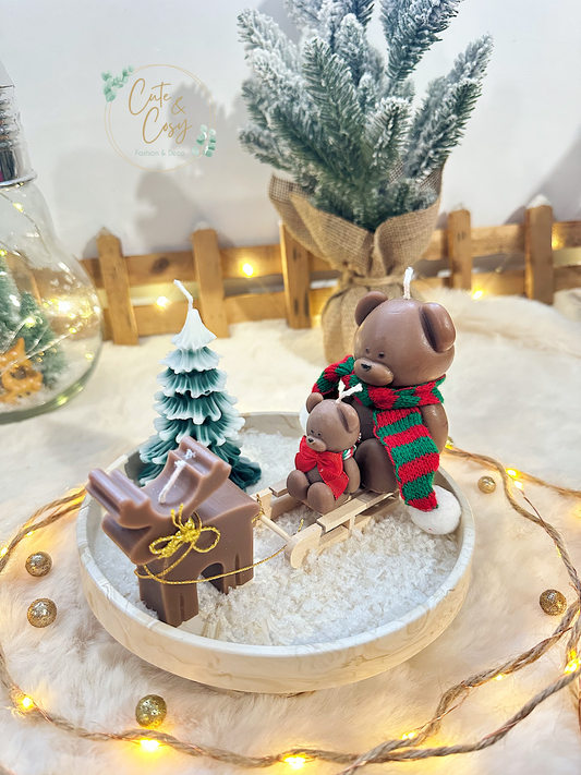 Kerstberen op de slee  Cadeausetje - bruin