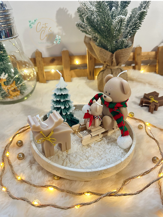 Kerstberen op de slee  Cadeausetje - beige