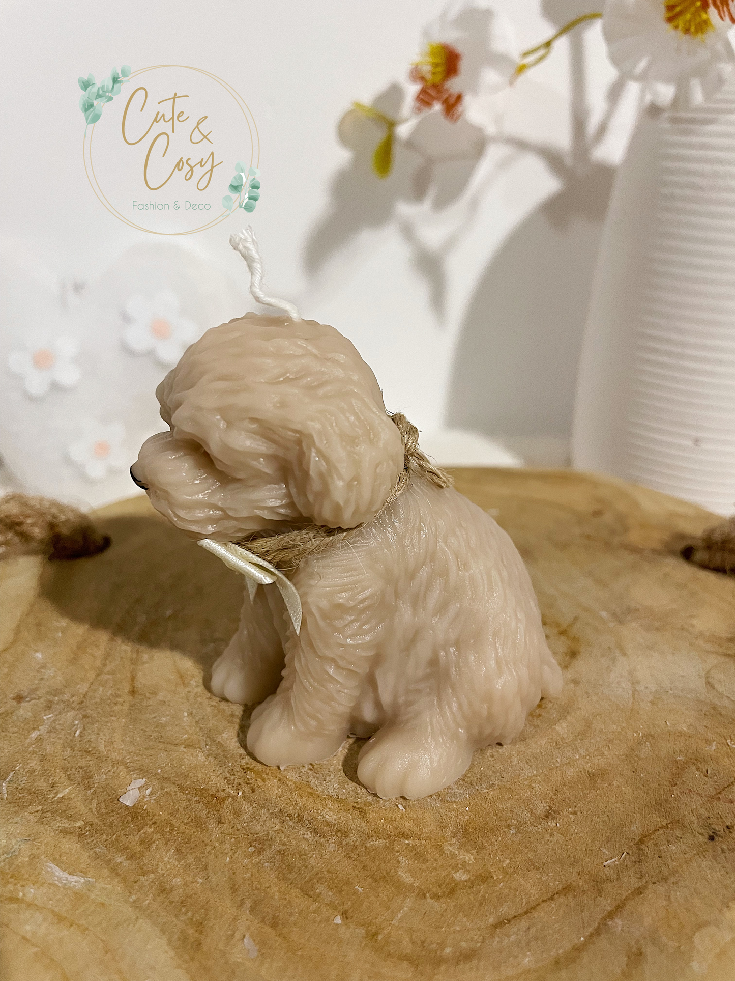 Mini hond met strik - beige