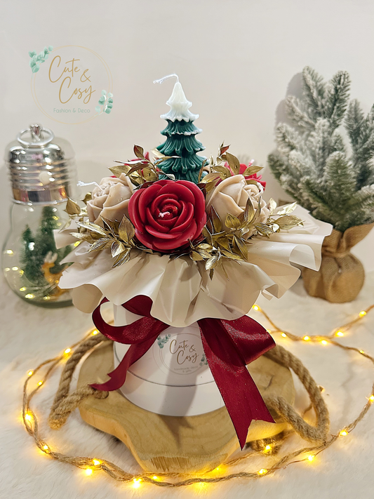 Grote kerstbloembox - wit / rood ( kaarsen)