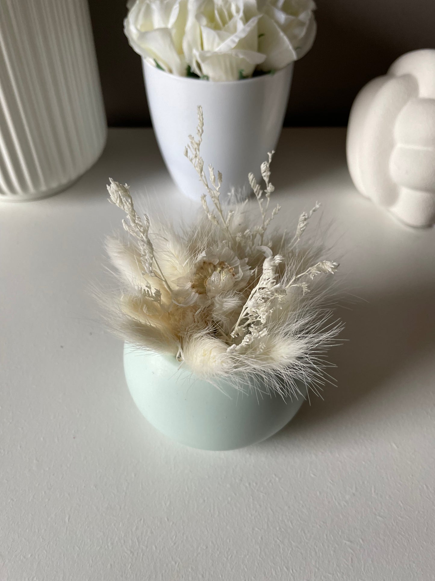 Mini potje - muntgroen ( inclusief droogbloemen)
