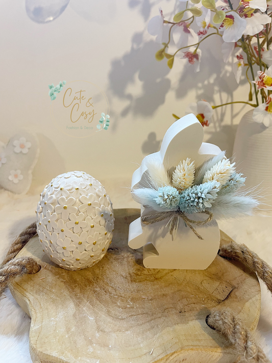 Konijntje met droogbloemen - beige/muntgroen