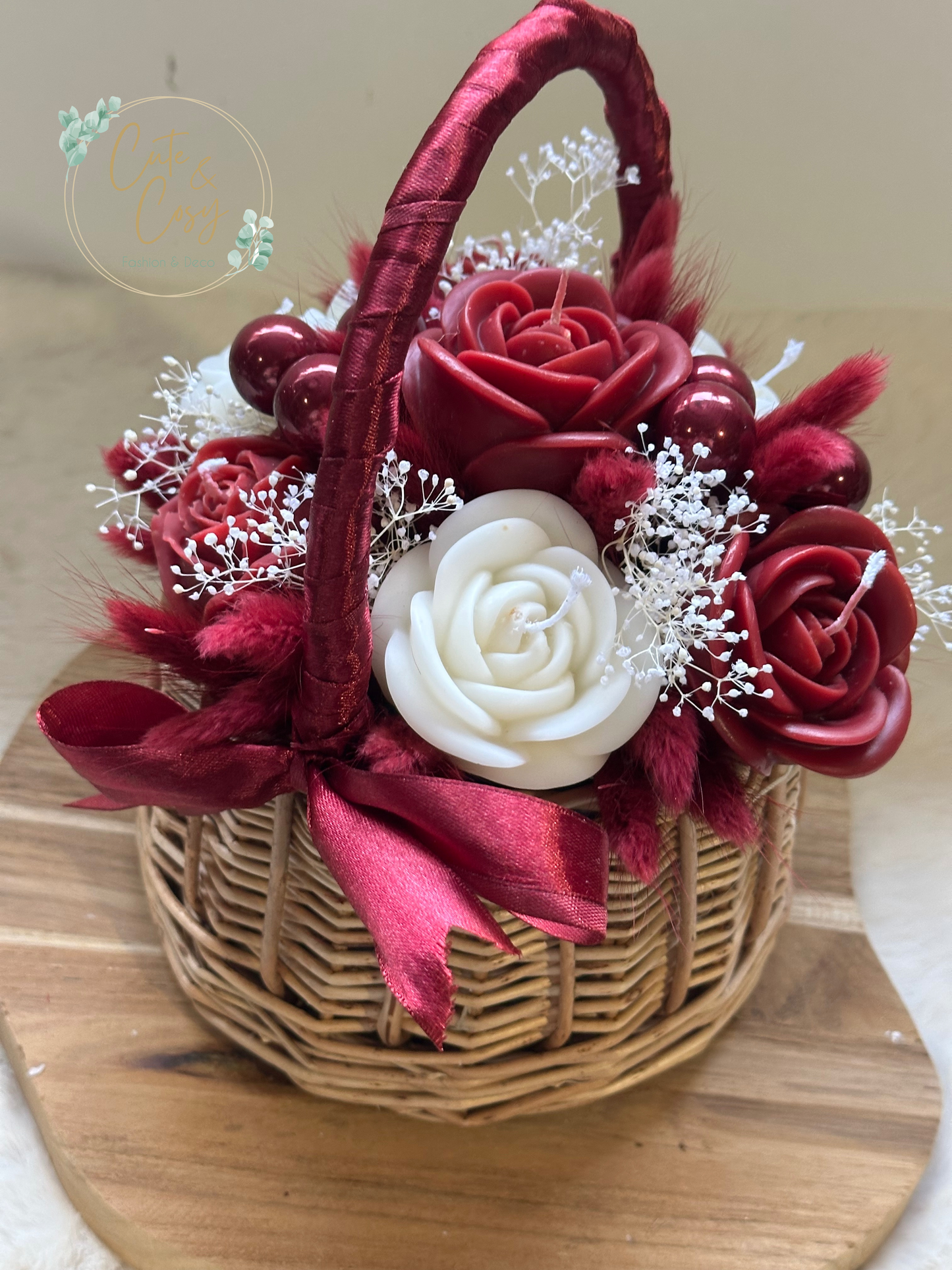 Mini bloemenmand - bordeaux (kaarsen)