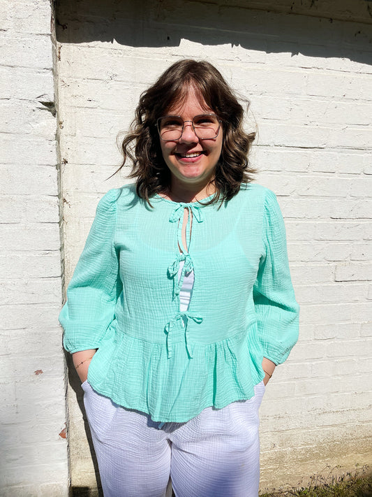 The Cute Bow Top - Muntgroen