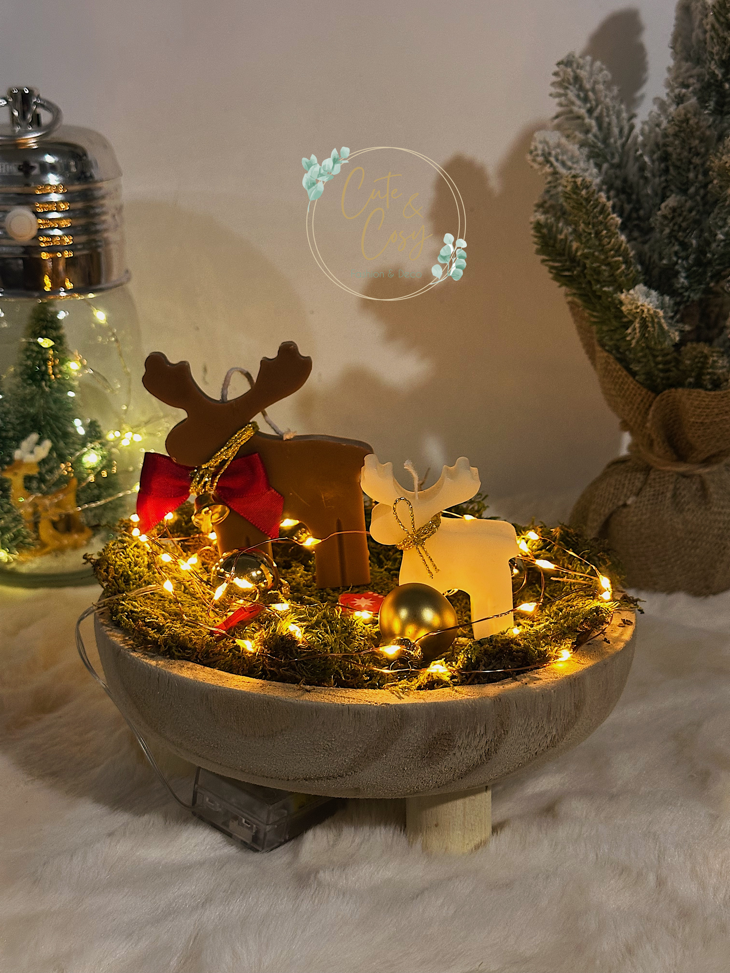 Cadeausetje Deer In The Forest ( alles inbegrepen: schaal, lampjes decoratie, kaars..)