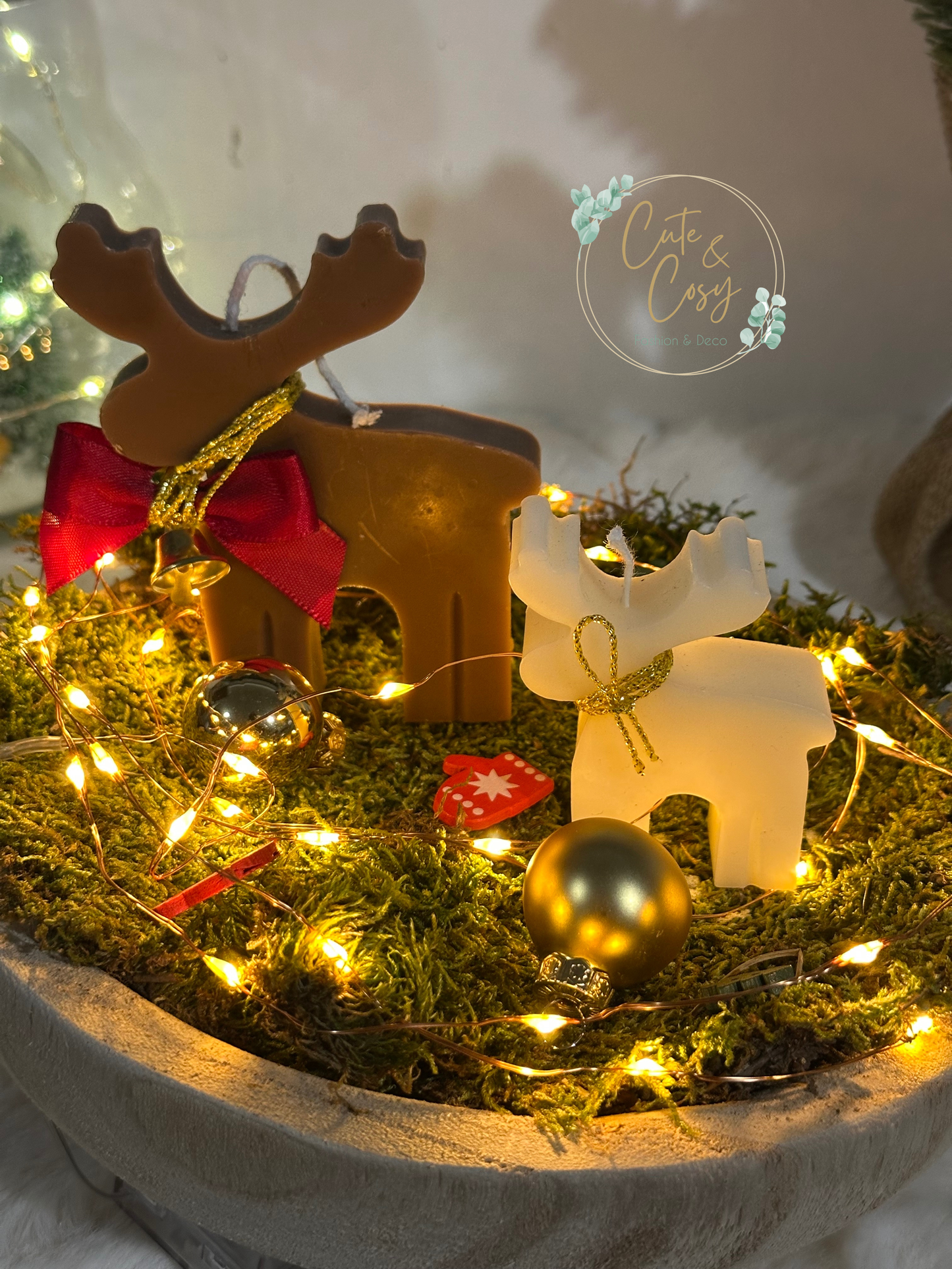 Cadeausetje Deer In The Forest ( alles inbegrepen: schaal, lampjes decoratie, kaars..)