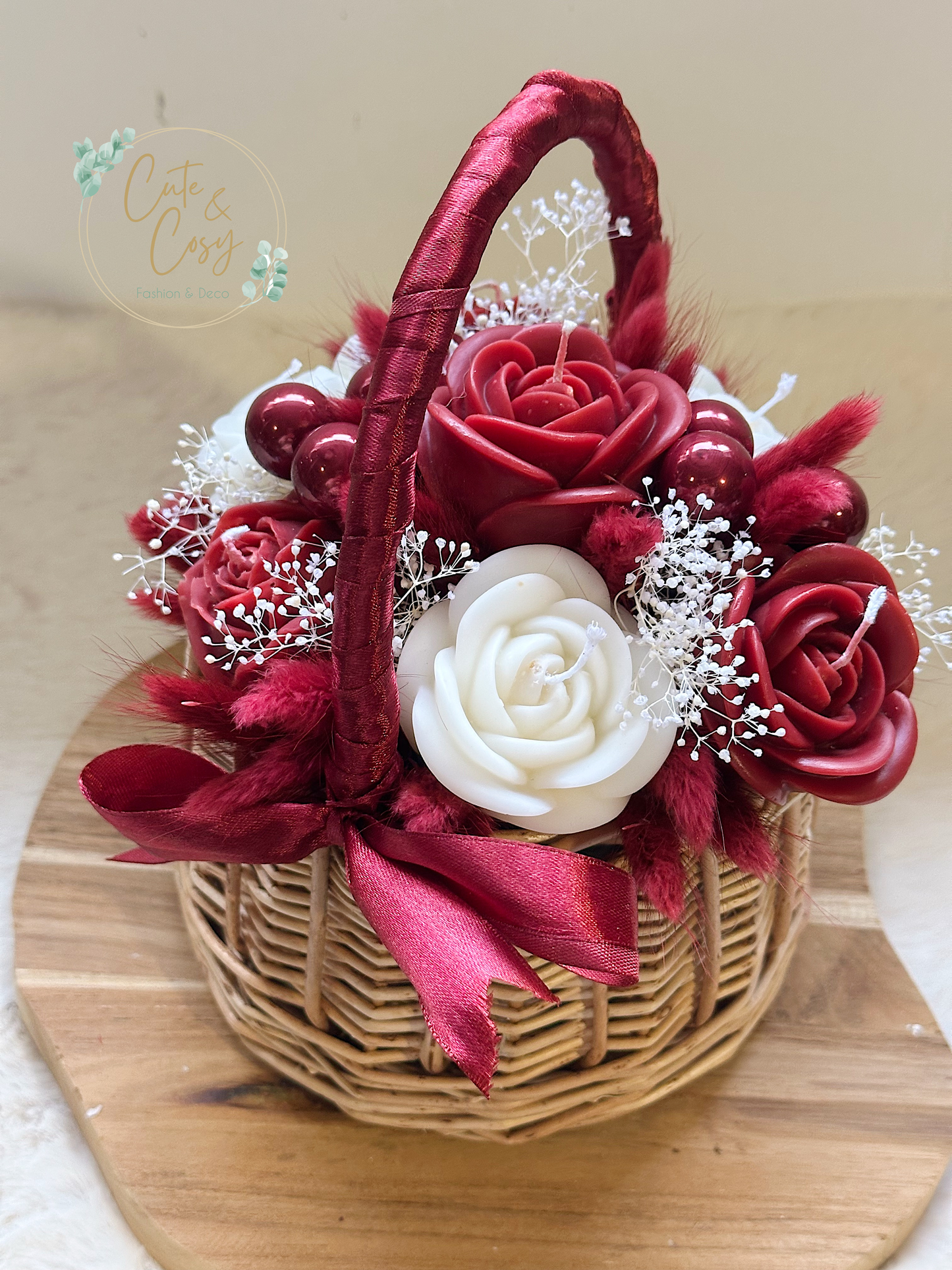 Mini bloemenmand - bordeaux (kaarsen)