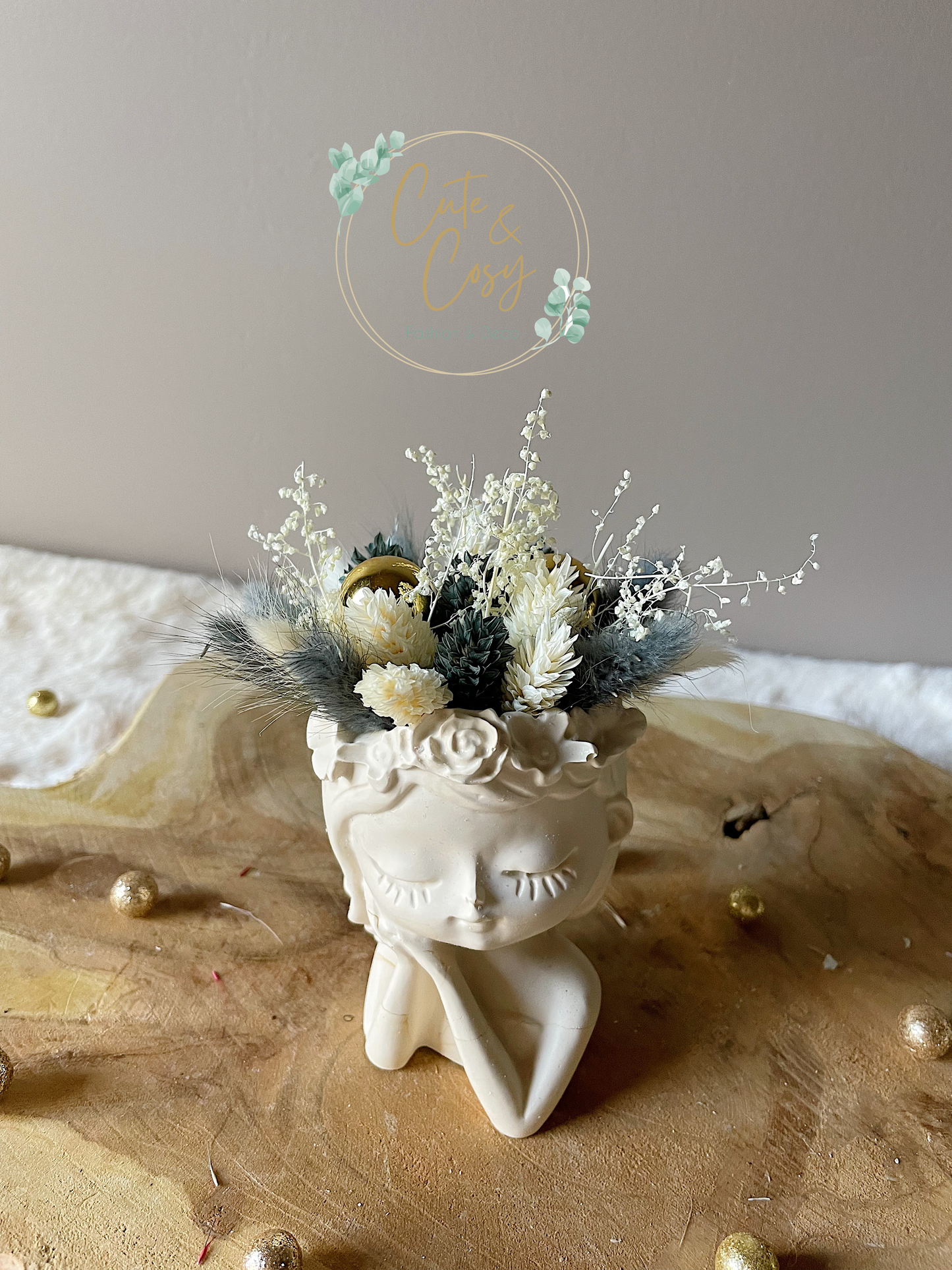 Meisjes vaas met kerstballen - mosgrijs