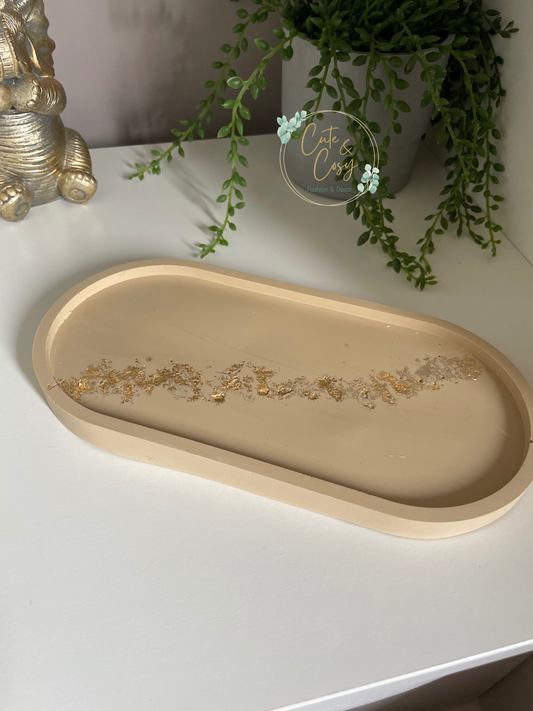 Grote ovalen schaal - beige met goud