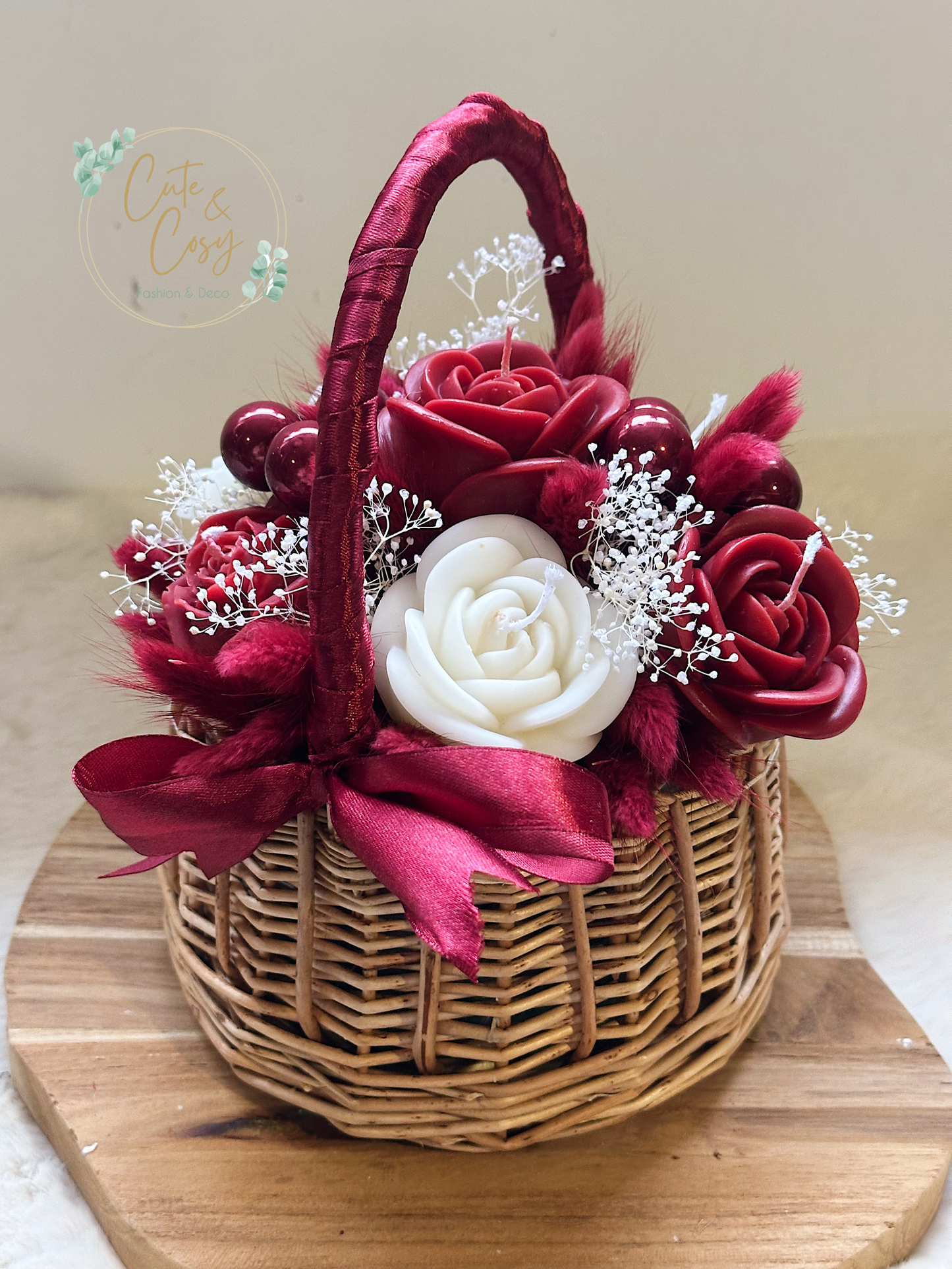 Mini bloemenmand - bordeaux (kaarsen)