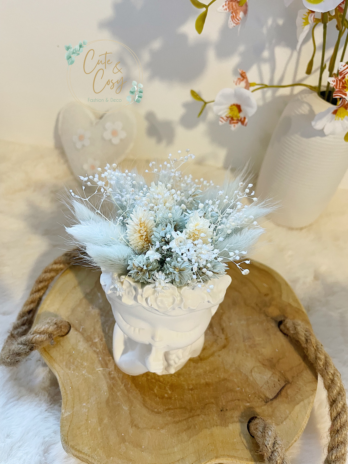 Meisjes vaas 2.0 - wit/ muntgroen (inclusief droogbloemen)