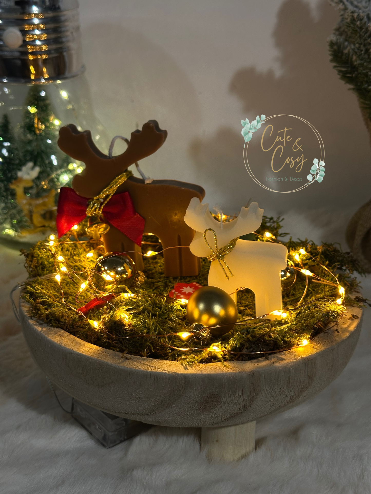 Cadeausetje Deer In The Forest ( alles inbegrepen: schaal, lampjes decoratie, kaars..)