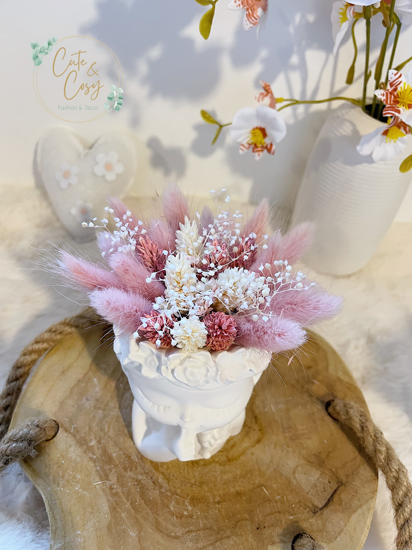 Meisjes vaas 2.0 - wit/ roos (inclusief droogbloemen)