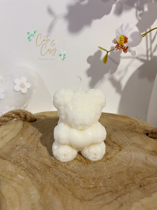 The Mini Rose Teddy Bear Candle - wit