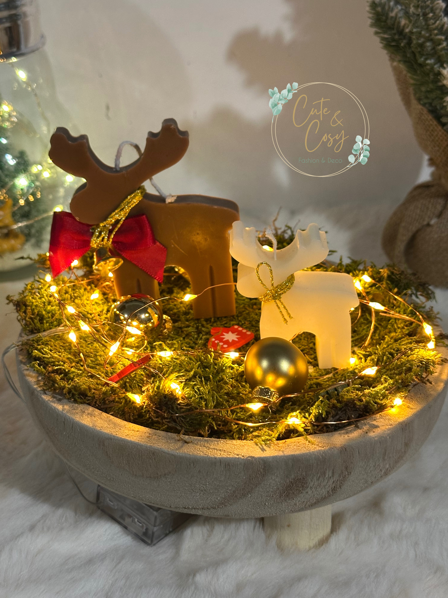 Cadeausetje Deer In The Forest ( alles inbegrepen: schaal, lampjes decoratie, kaars..)