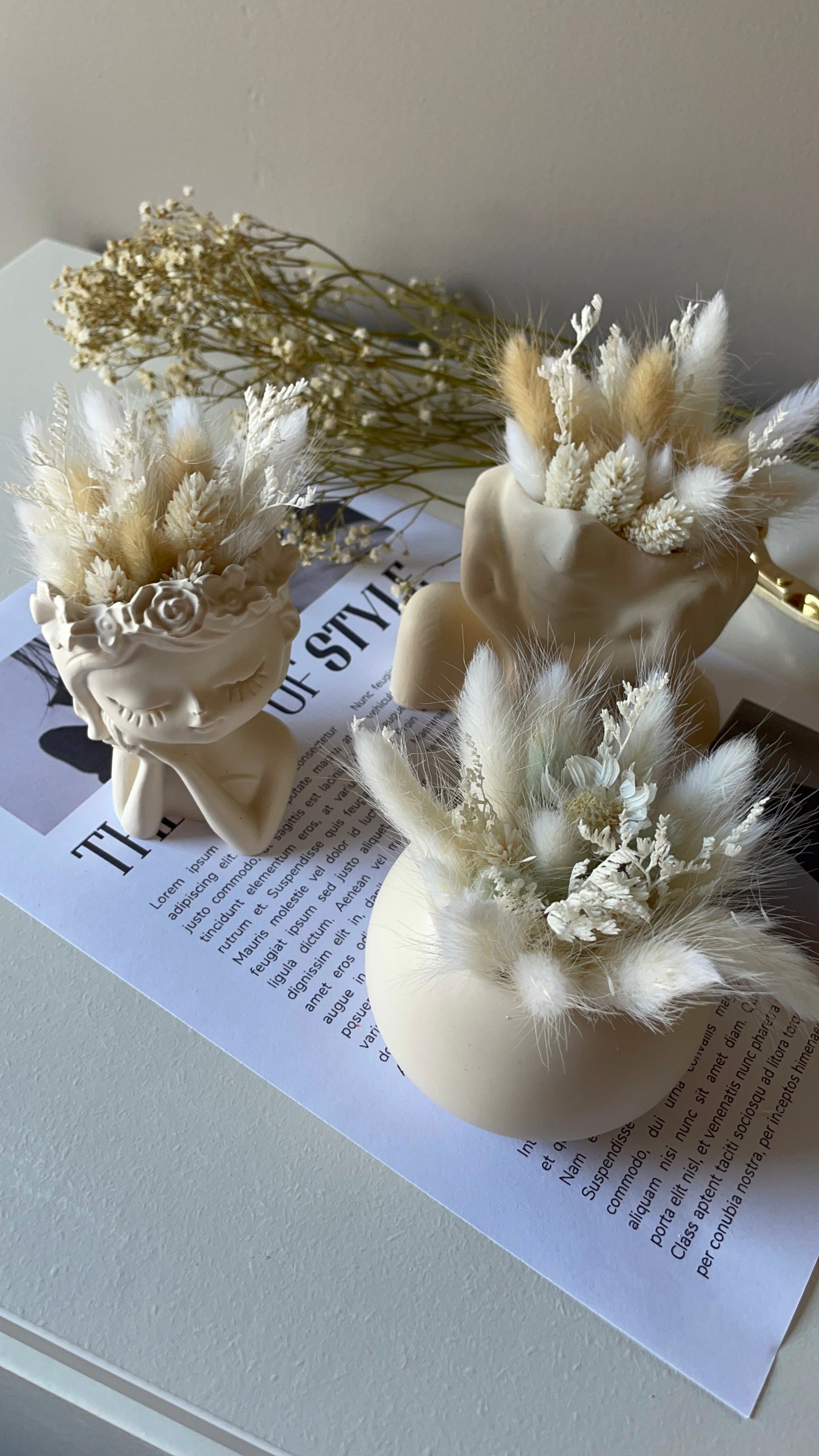 Mini potje met droogbloemen - beige