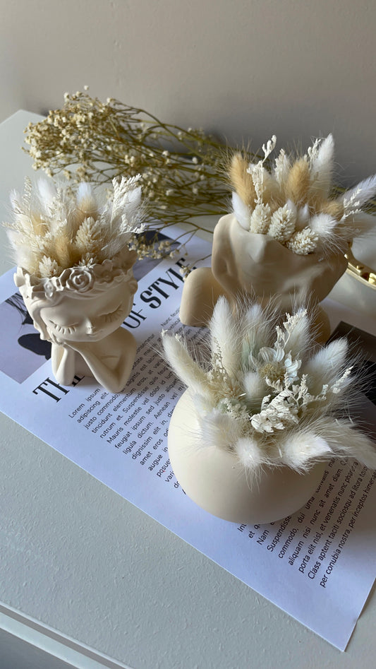 Mini potje met droogbloemen - beige