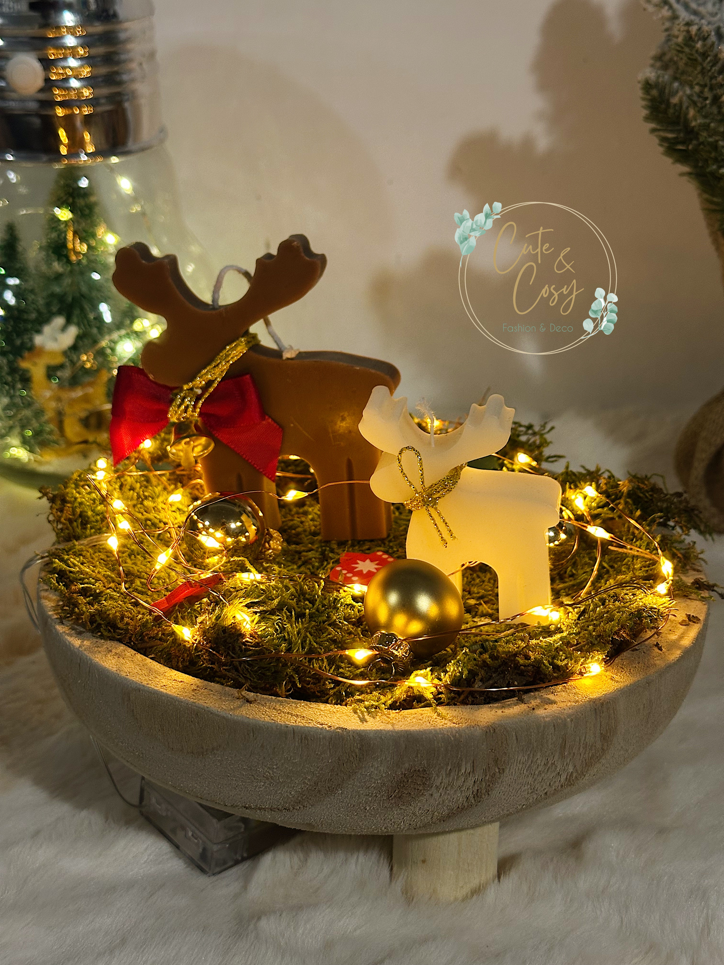 Cadeausetje Deer In The Forest ( alles inbegrepen: schaal, lampjes decoratie, kaars..)