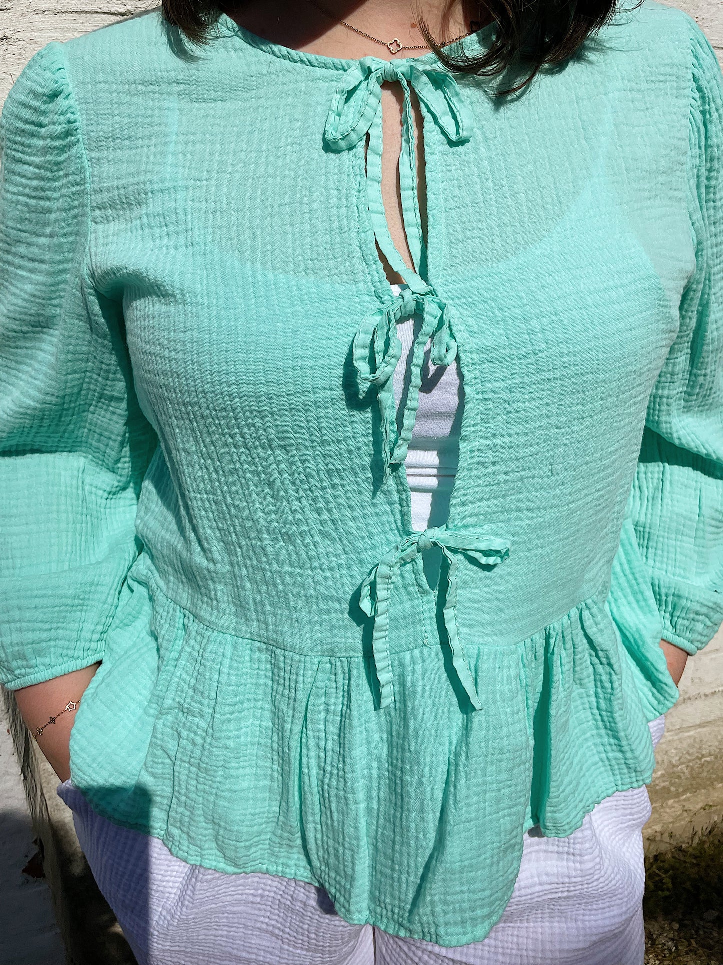 The Cute Bow Top - Muntgroen