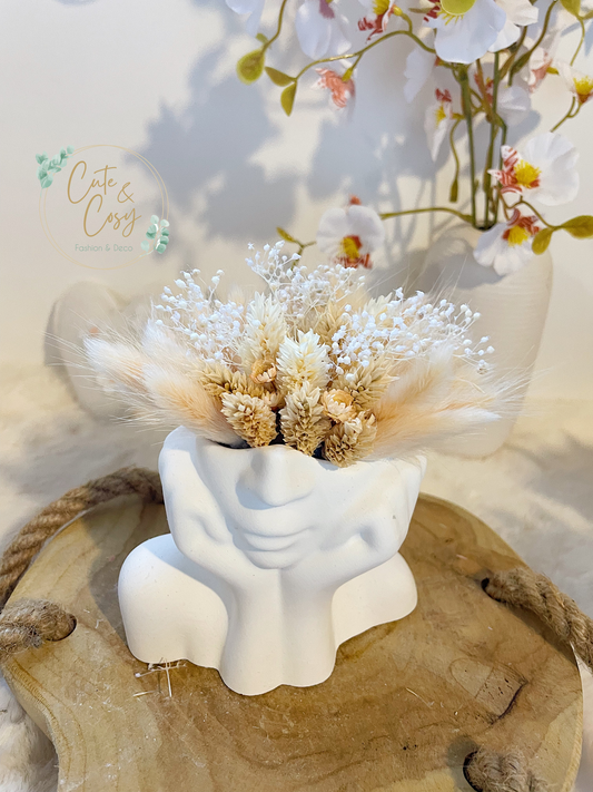 Vrouw vaas  - wit/ meloen   (inclusief droogbloemen)