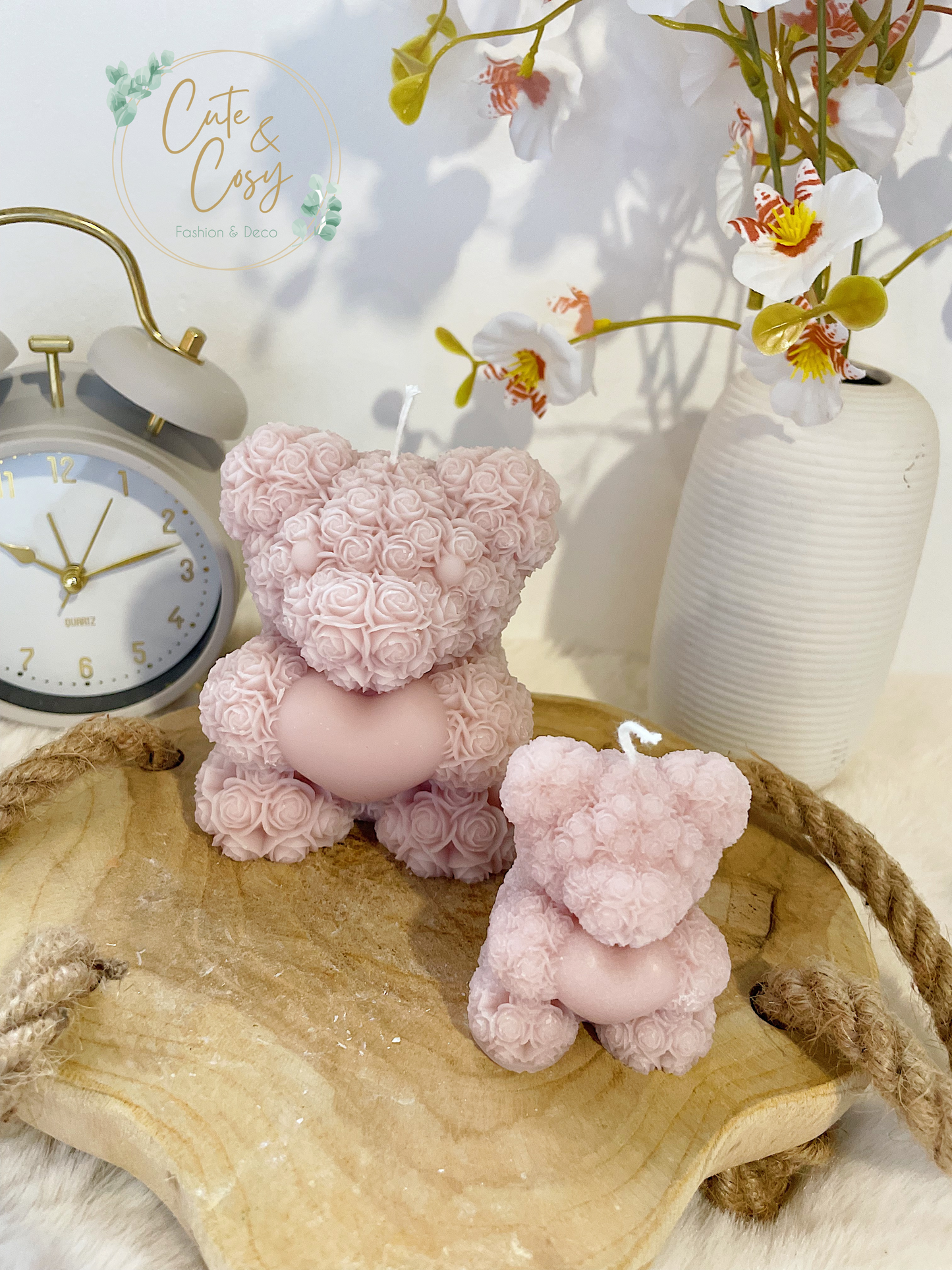 Rose Teddy Bear Candle - roze