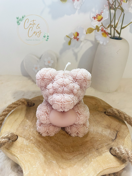 Rose Teddy Bear Candle - roze
