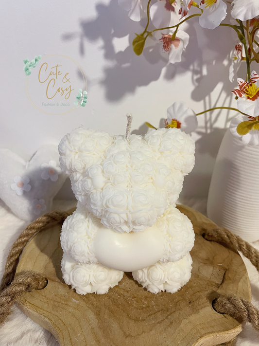 XXL Rose Teddy Bear Candle - wit
