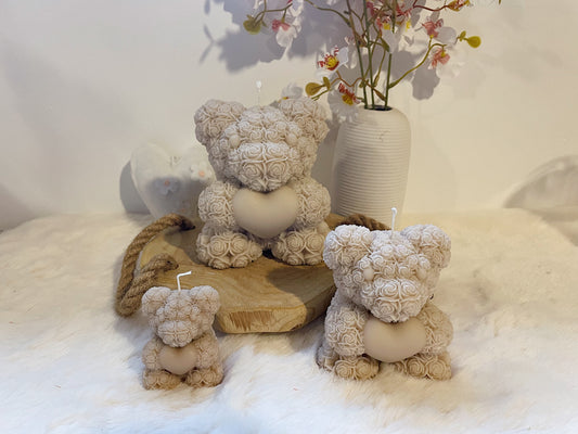 The Mini Rose Teddy Bear Candle - beige