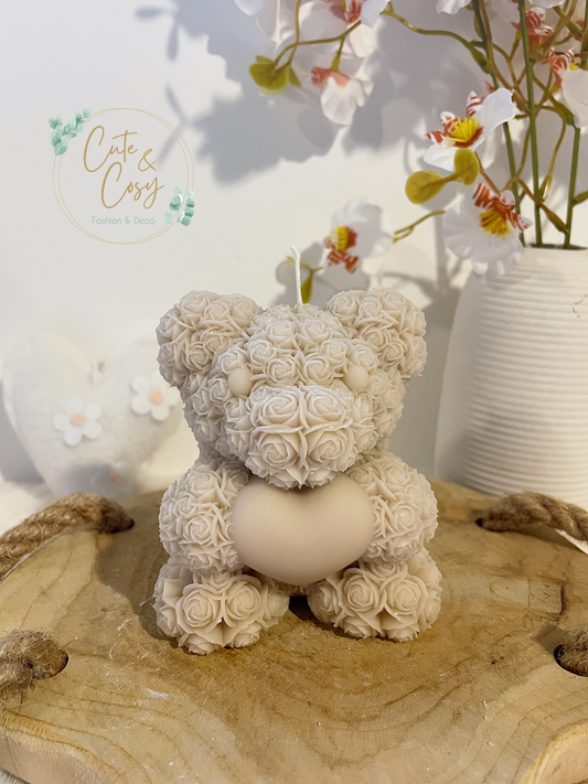 The Rose Teddy Bear Candle - beige