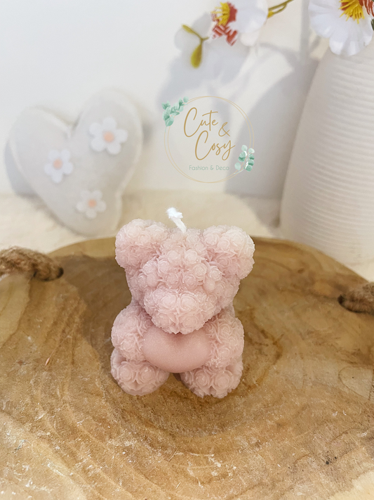 The Mini Rose Teddy Bear Candle - roze