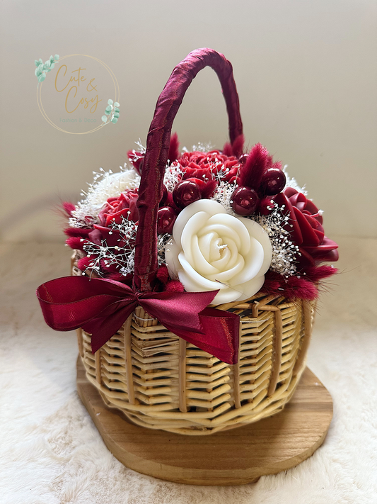 XXL flower basket - burgundy (candles)