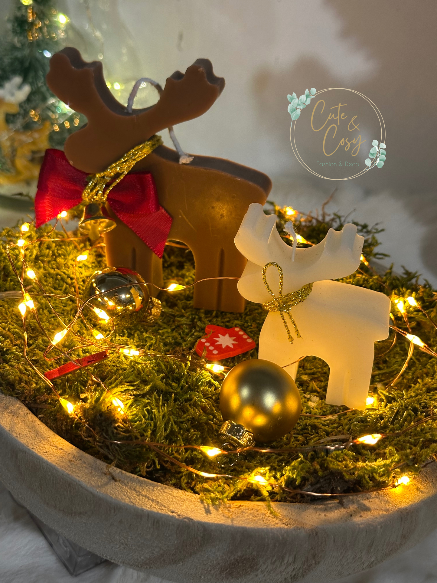 Cadeausetje Deer In The Forest ( alles inbegrepen: schaal, lampjes decoratie, kaars..)