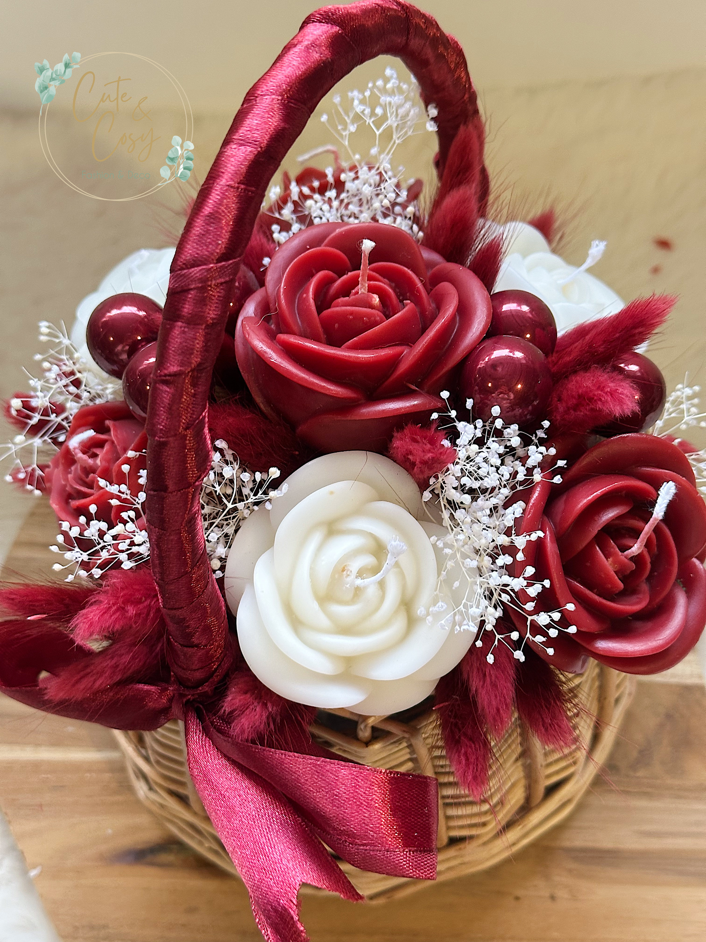 Mini bloemenmand - bordeaux (kaarsen)