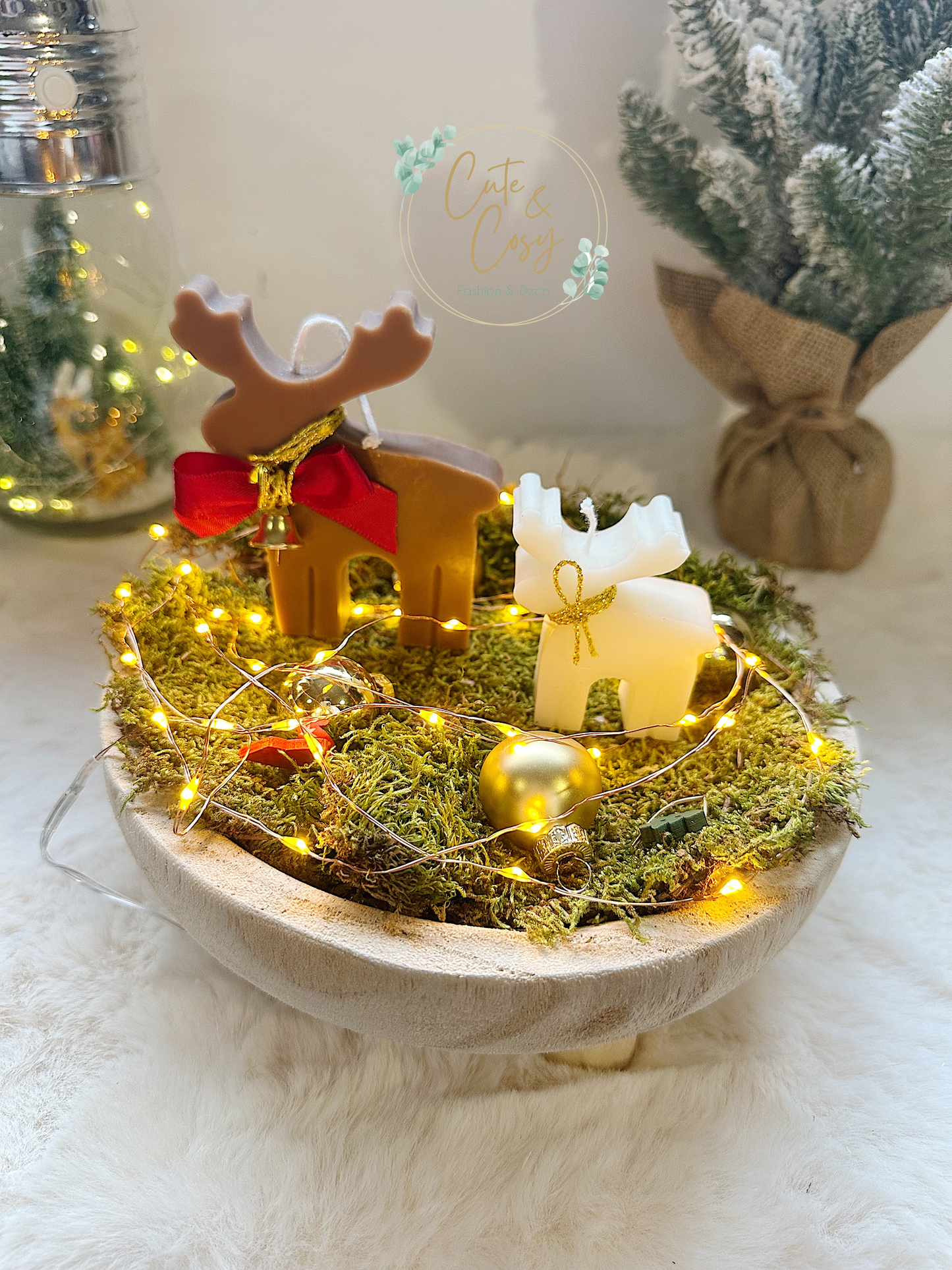 Cadeausetje Deer In The Forest ( alles inbegrepen: schaal, lampjes decoratie, kaars..)
